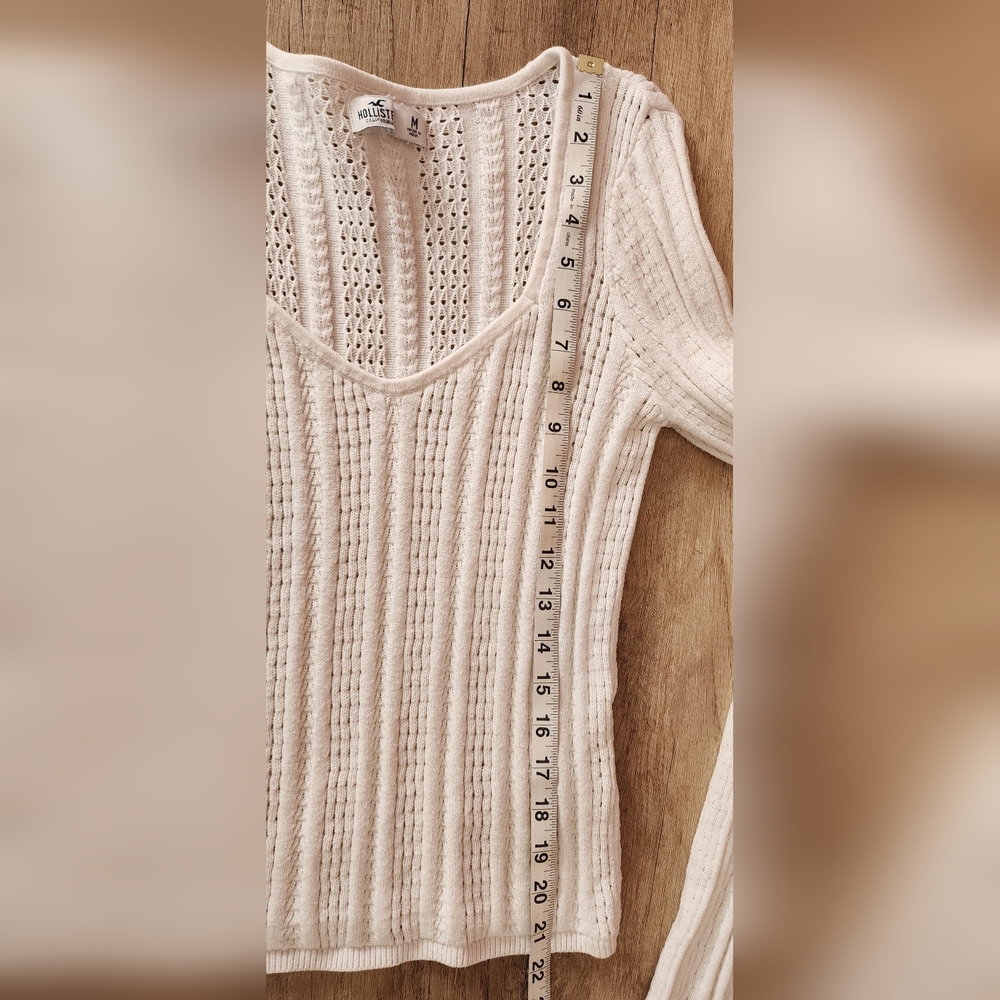 Hollister White Pointelle Knit Scoop V-Neck Y2K Fitted Sweater Medium - Picture 7 of 7